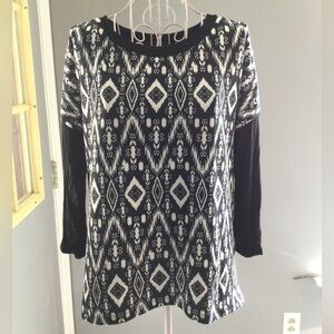B’Leev women black & white geometric quarter sleeve top shirt new